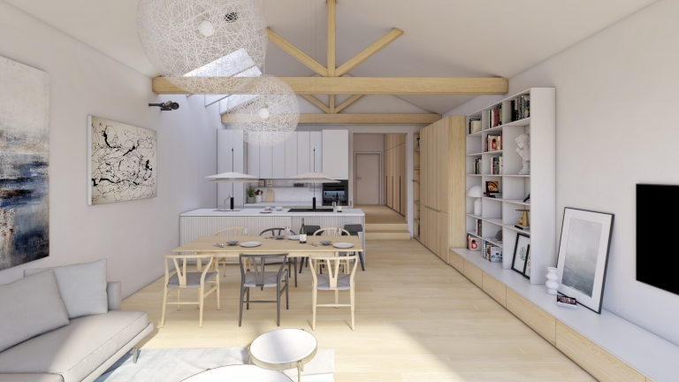 obývacia izba spojená s kuchyňou, 42 m², JZ